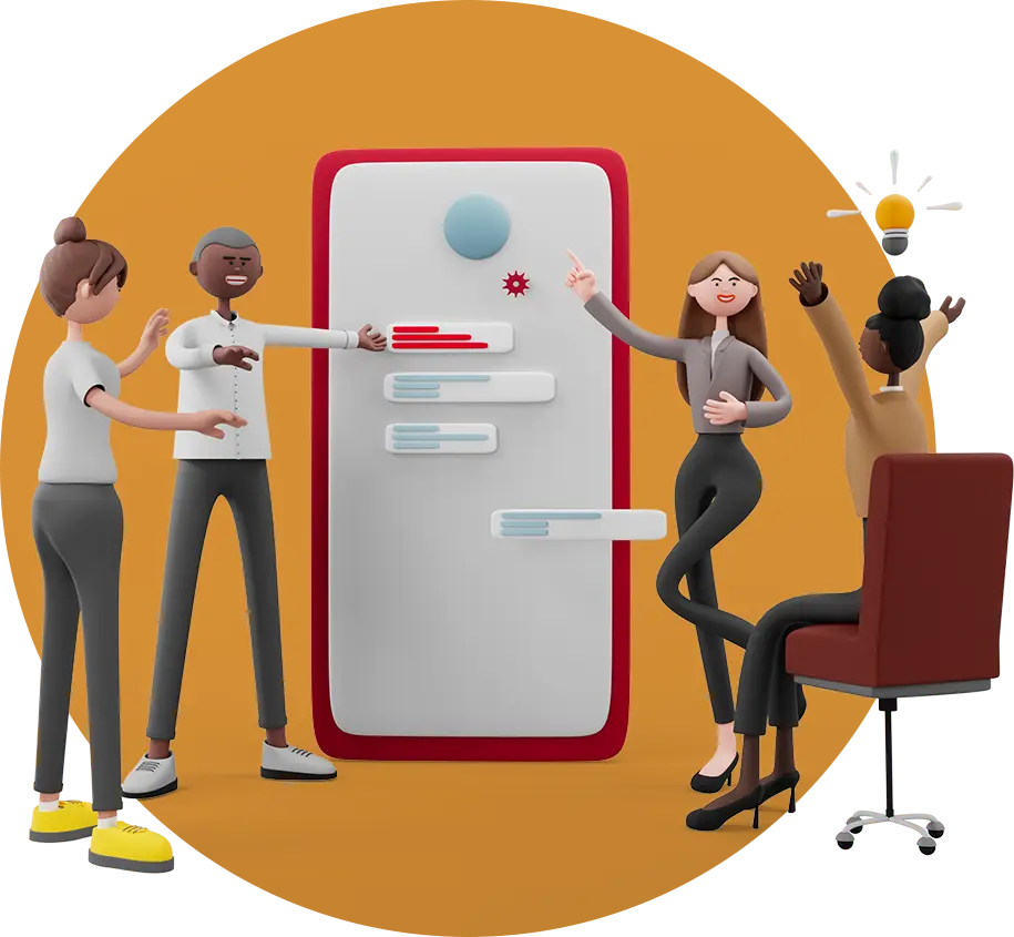 Team interacting at a digital reception or call consultation