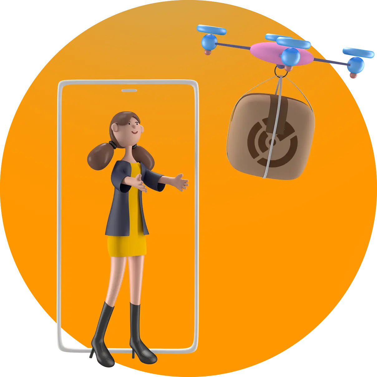 Drone Delivering to a girl