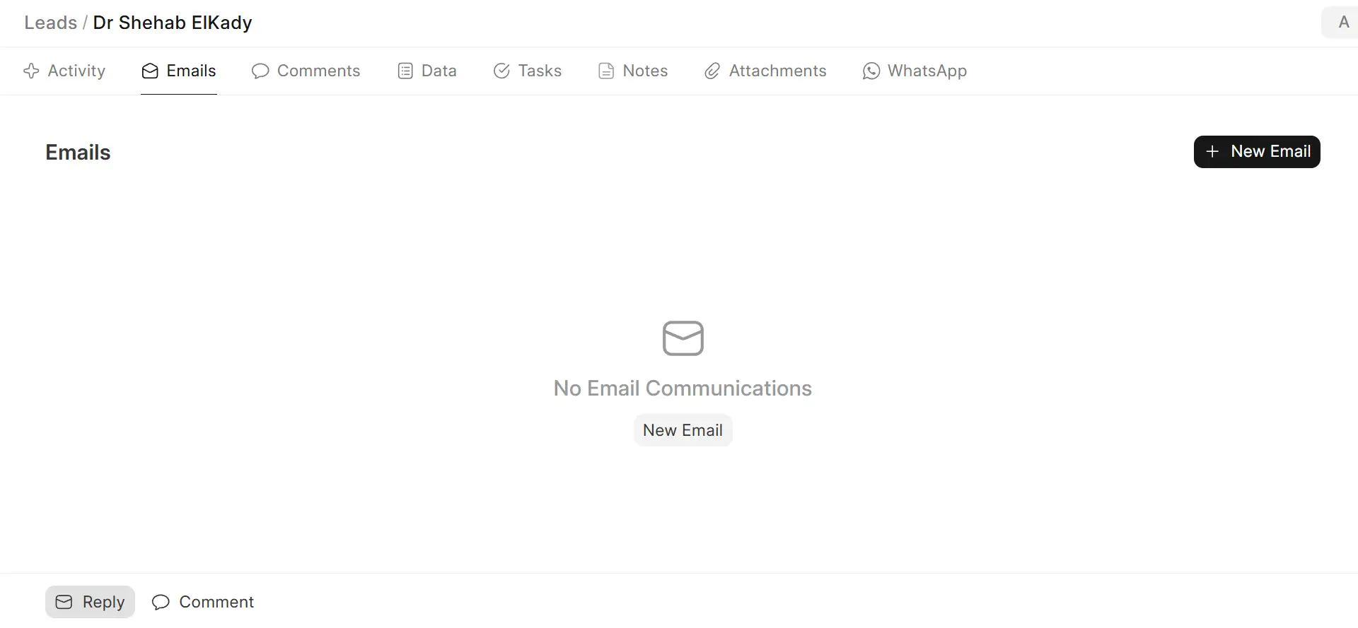 Email Screen inside the CRM