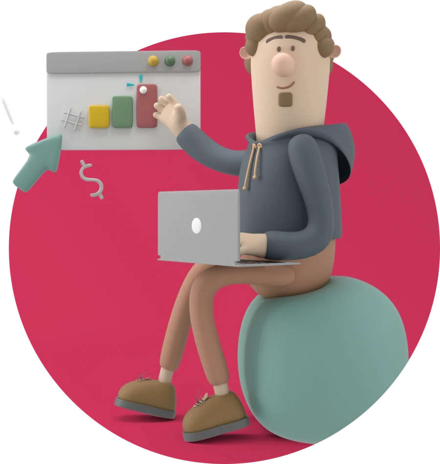 Man holding laptop on a fitness ball