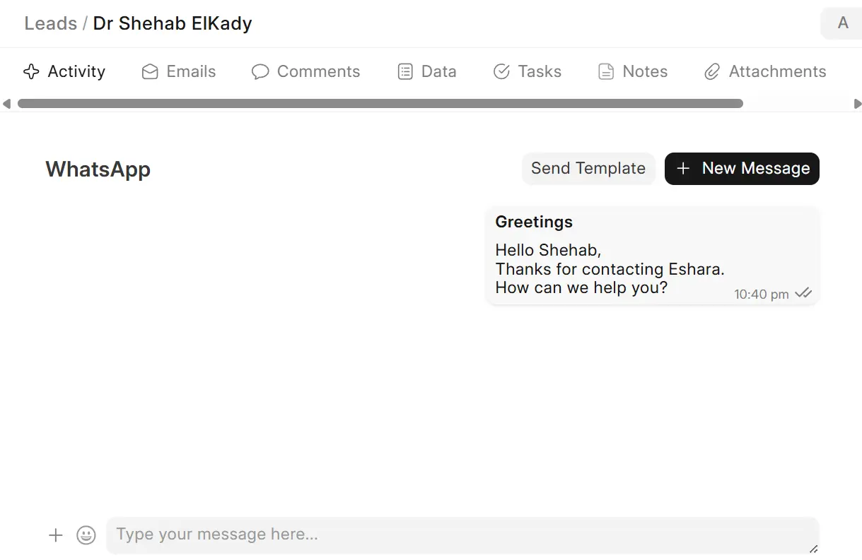 WhatsApp Conversation built-in inside the CRM